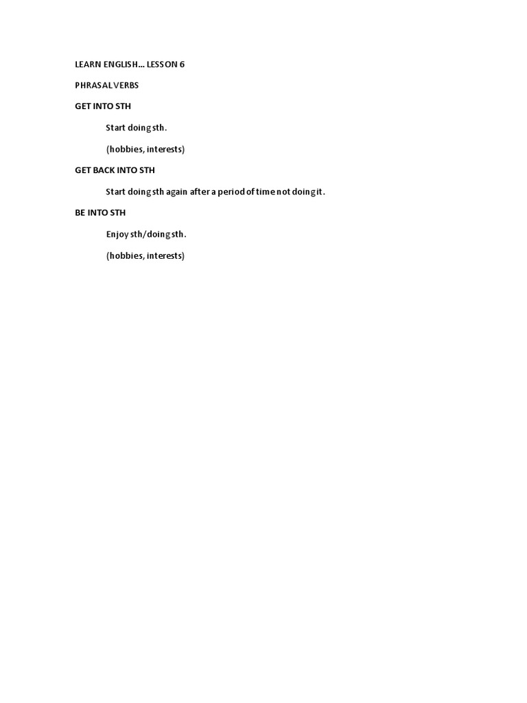 Phrasal Verbs: Get Into Hobbies | PDF | Language Arts & Discipline