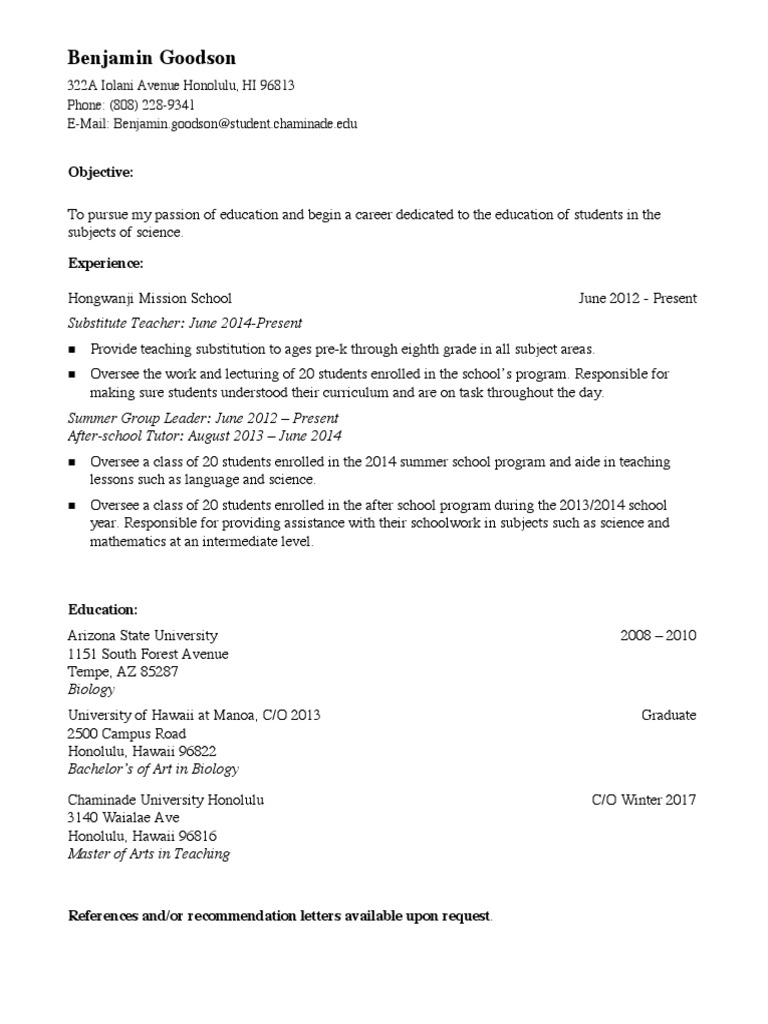 Benjamin Goodson: Objective | PDF | Language Arts & Discipline ...