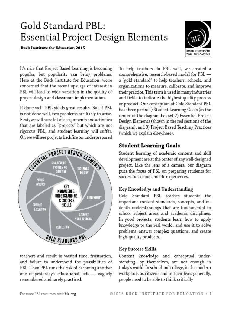 BIE Essential Project Design Elements | PDF | Project Based Learning ...