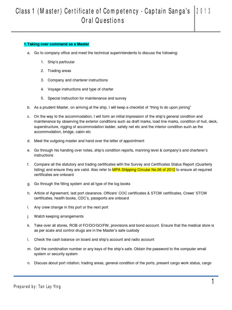 Master COC Oral Questions Guide | PDF | Marine Salvage | Ships