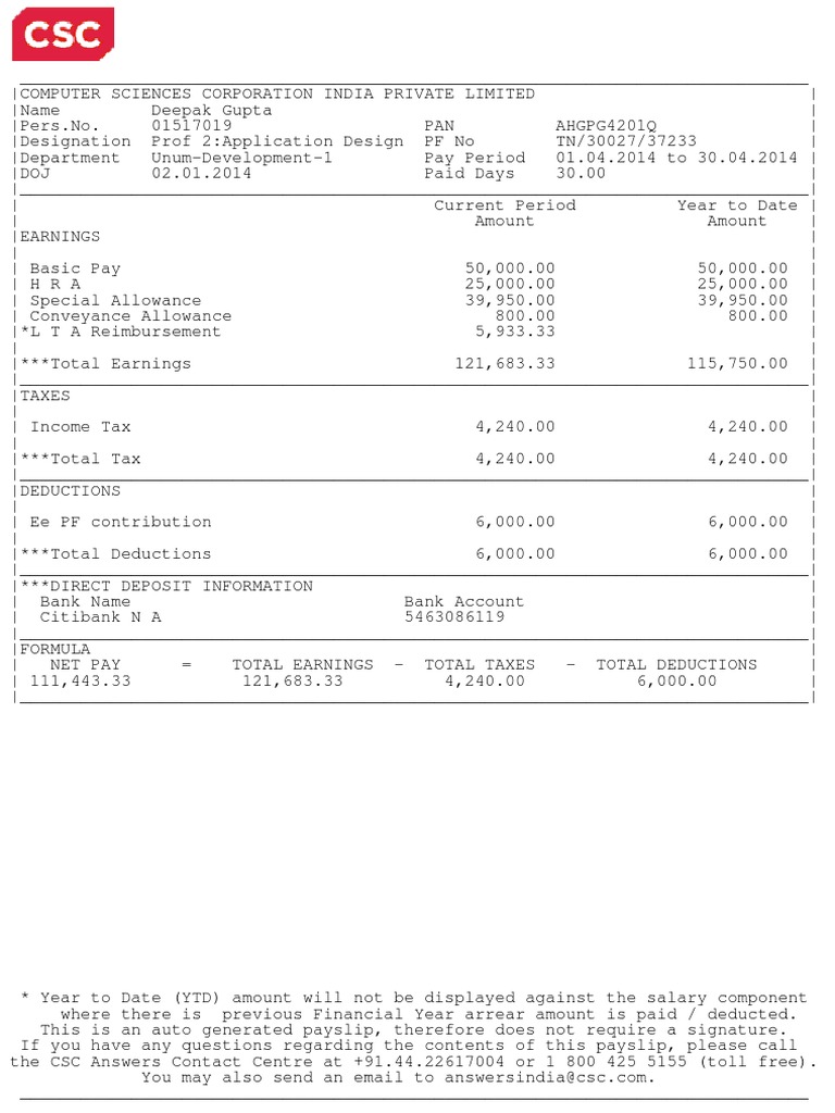 Salary Slip Tax Deduction Services (Economics)
