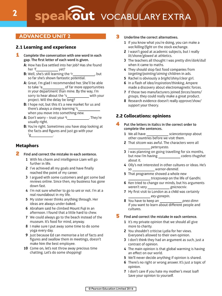 Speakout Vocabulary Extra Advanced Unit 02 | PDF | Crossword | Phrase