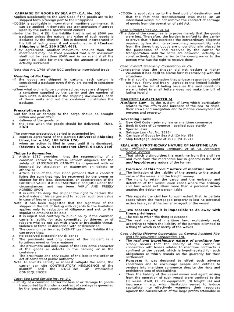 Transportation Law Notes PDF Admiralty Law Loans