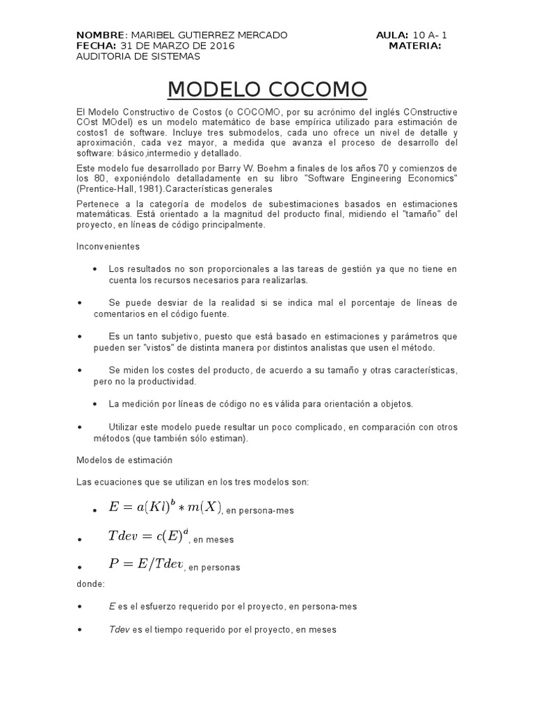 Modelo Cocomo | PDF | Software | Ingeniería Informática