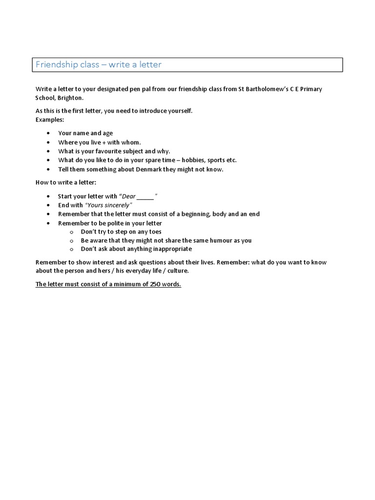 Write a Pen Pal Letter Guide | PDF