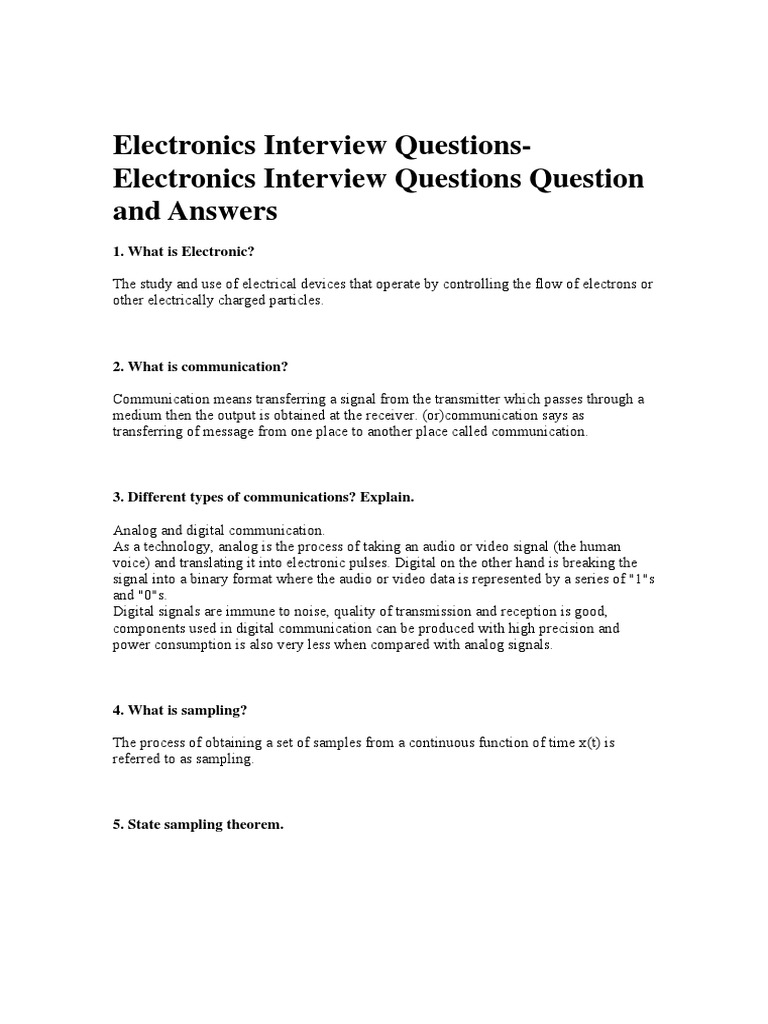 Electronics Interview Questions PDF Modulation Feedback