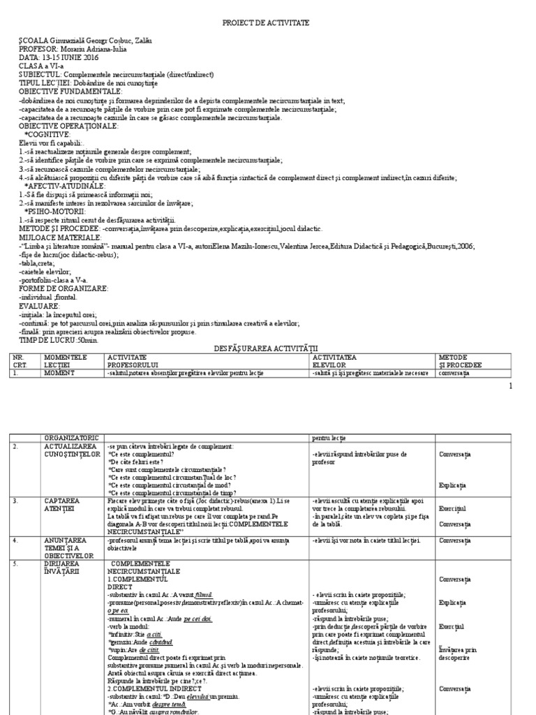 Complementele Clasa VI | PDF