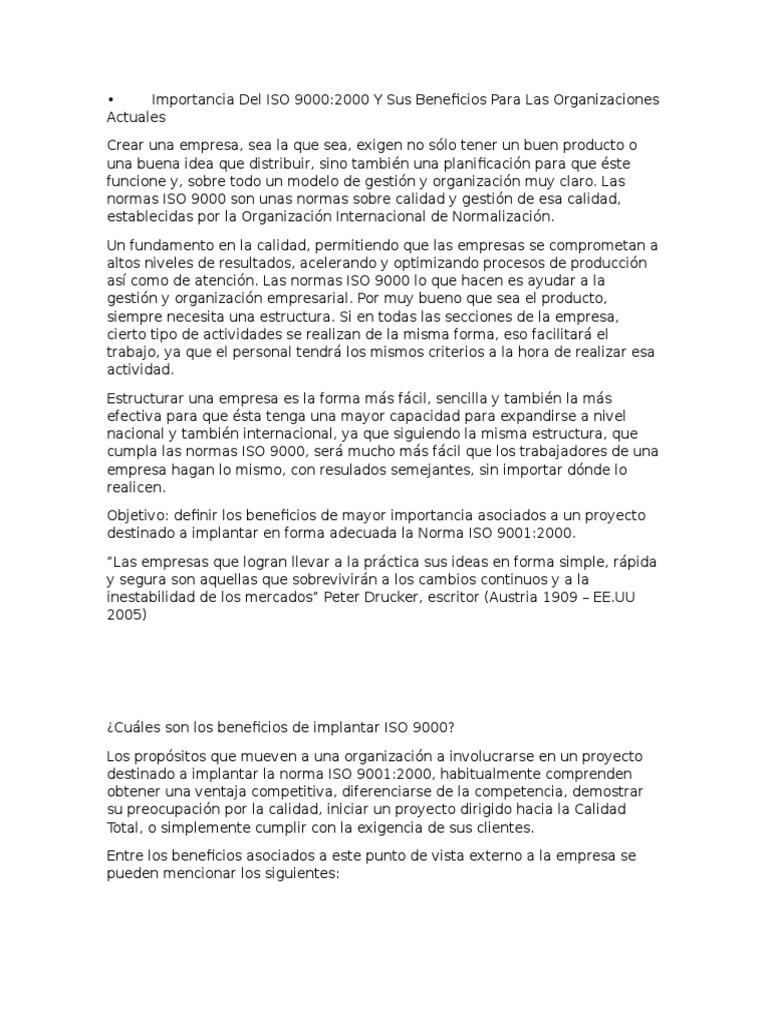 Beneficios de la Norma ISO 9000 | PDF | Iso 9000 | Calidad (comercial)