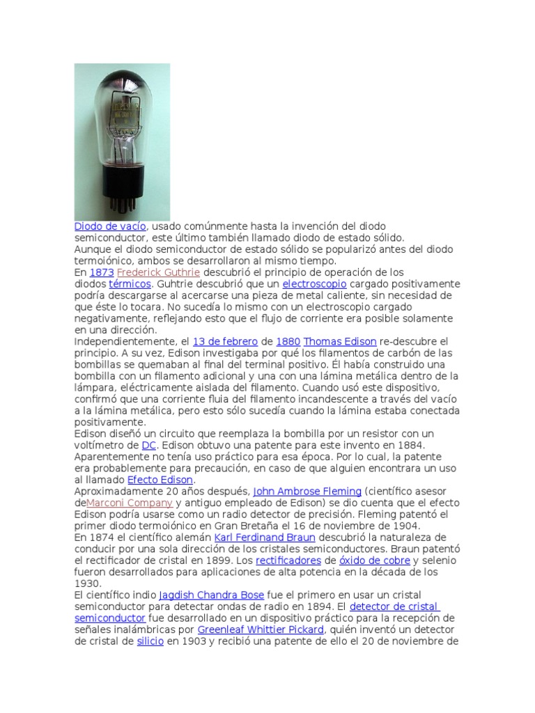 Diodo de Vacío PDF Diodo Tubo vacío