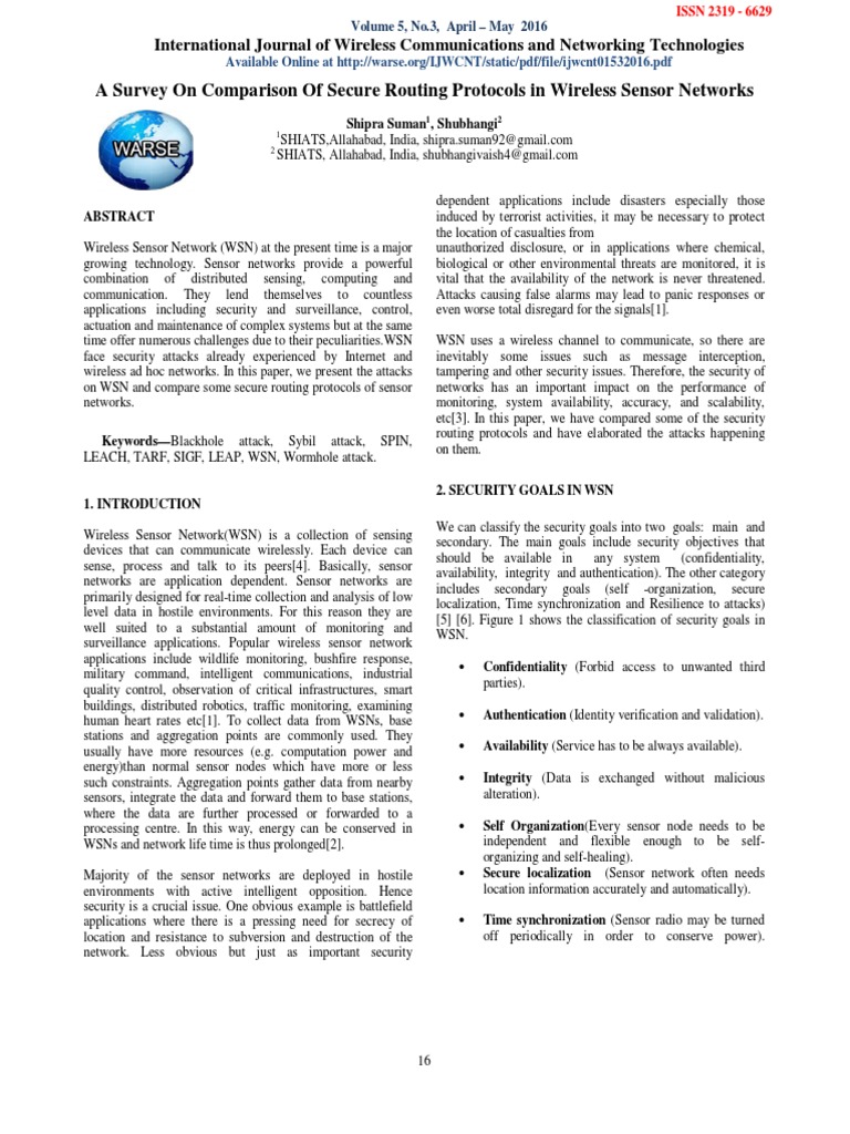 Secure Routing Protocols in WSNs: A Survey | PDF | Wireless Sensor ...