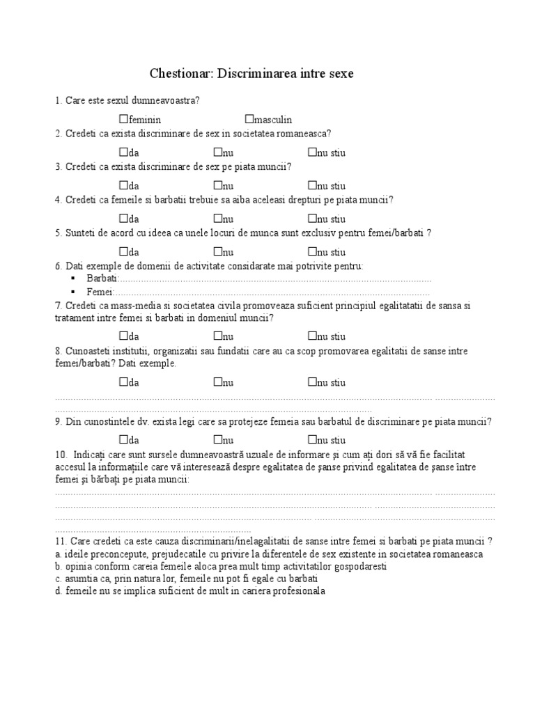 Chestionar Discriminarea Intre Sexe