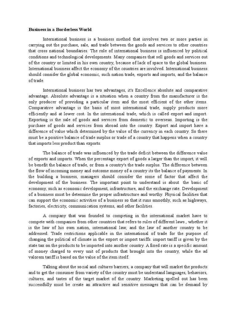 Business in A Borderless World | PDF | International Business | Balance ...