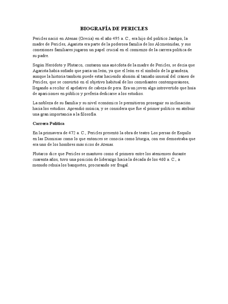 Biografía de Pericles en Atenas | PDF