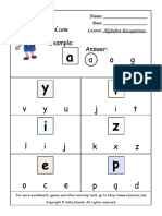 English Worksheets - Alphabet Matching - Lower Case - Y, Z, T, I, E, P