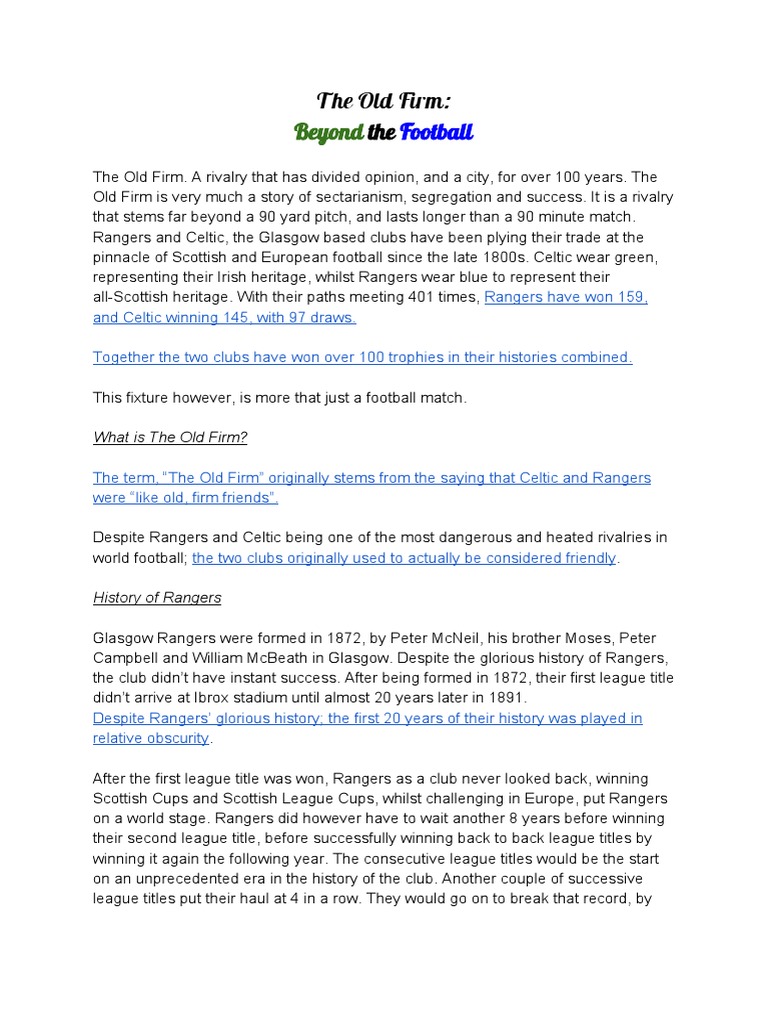The Old Firm Rivalry Explained | PDF | Rangers F.C. | Celtic F.C.