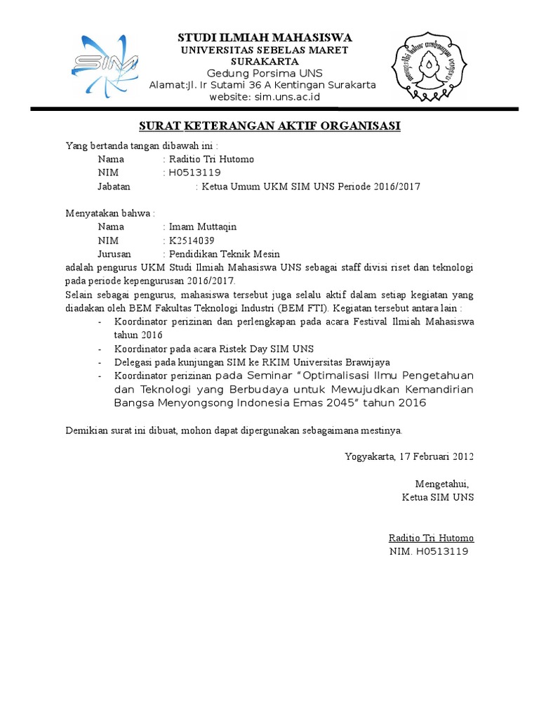 97632879 Surat Keterangan Aktif Organisasi