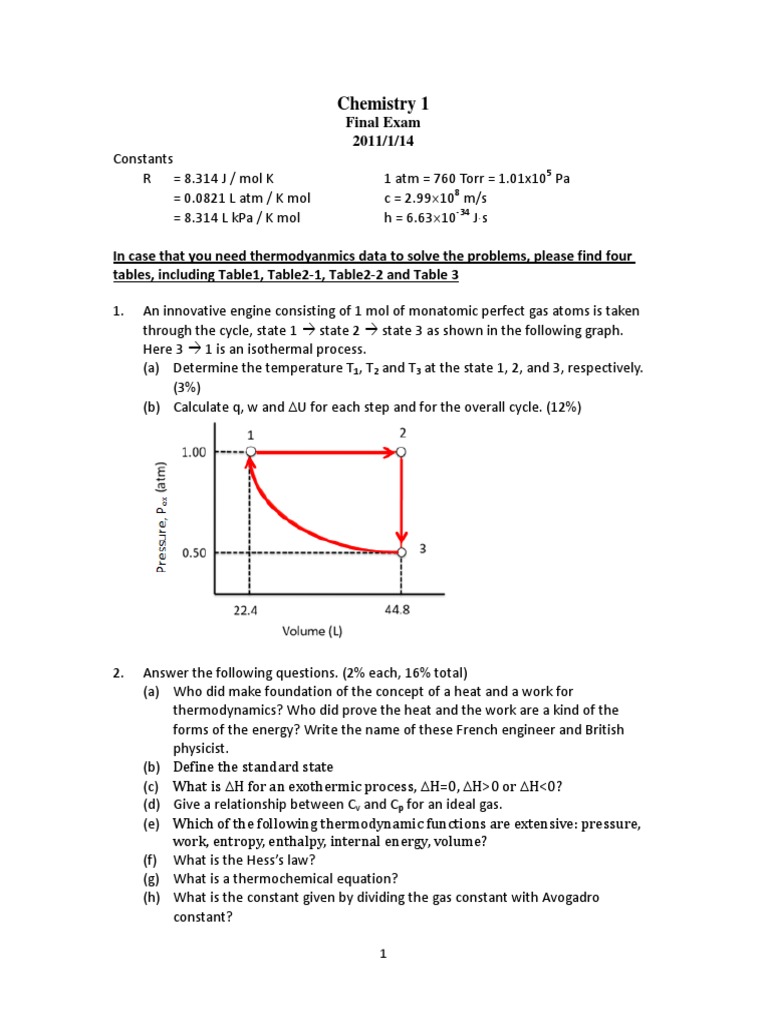 Thermodynamics Exam Problems and Solutions | PDF | Enthalpy | Entropy