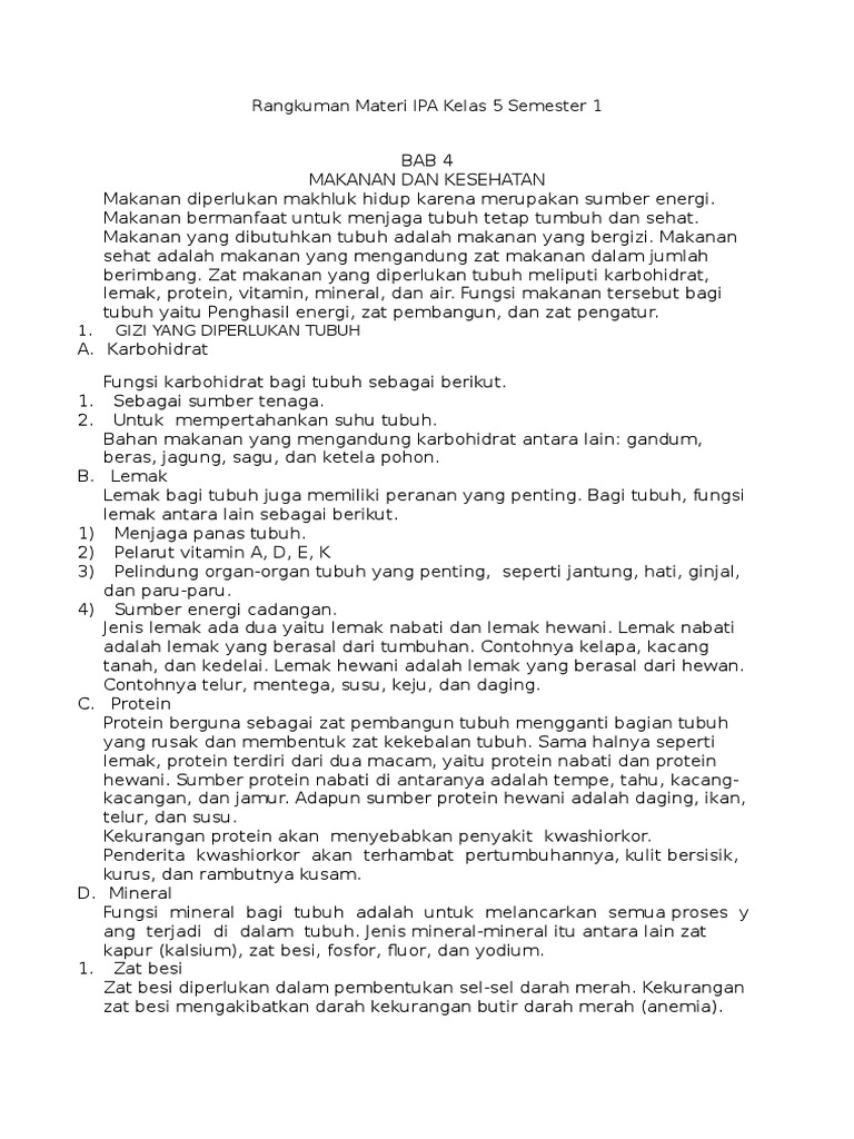 Rangkuman Materi Ipa Kelas 5 Semester 1