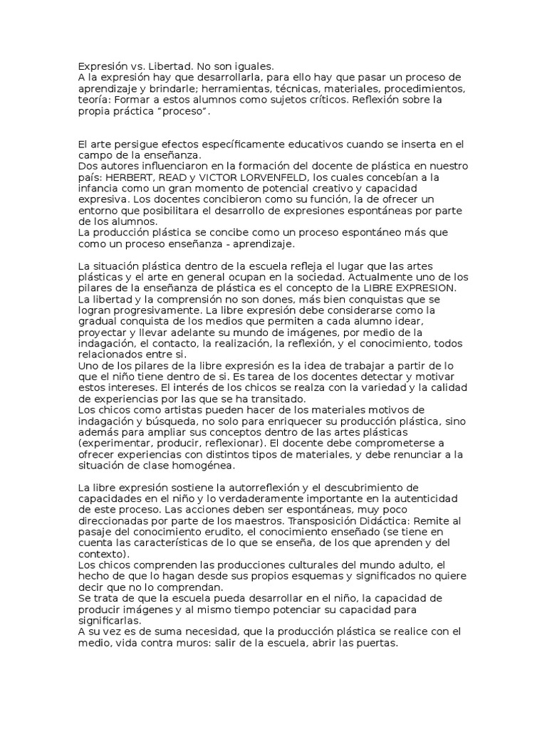 Expresión y Libertad en la Educación Artística | PDF | Conocimiento ...