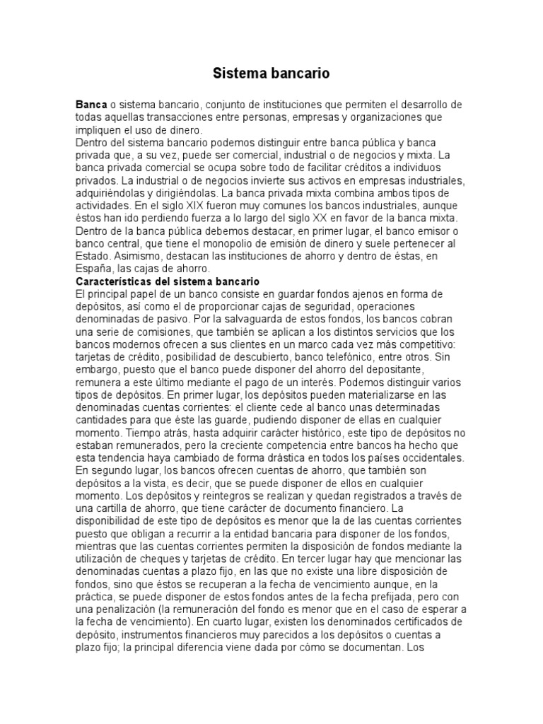 Estructura y Funciones del Sistema Bancario | PDF | Bancos | Dinero