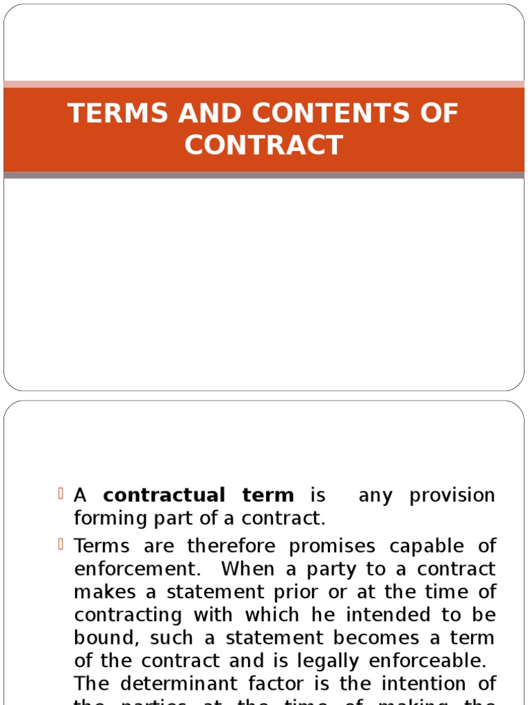 Terms of the Contract Contractual Term Breach Of Contract