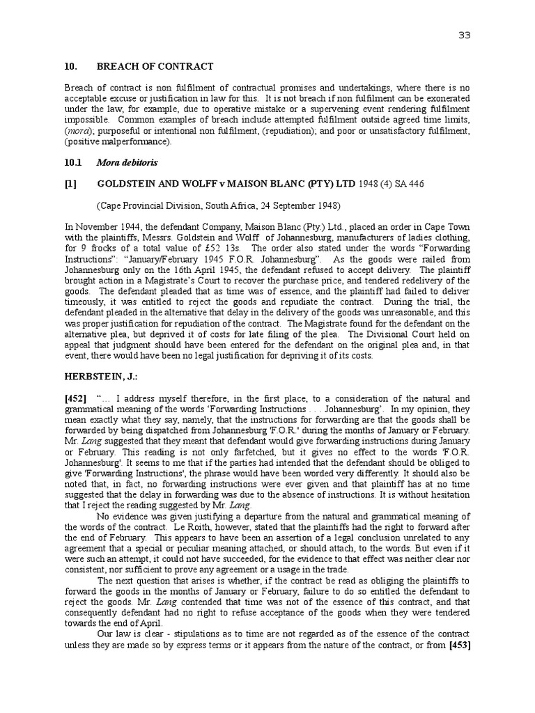 Breach of Contract PDF Leasehold Estate Contractual Term