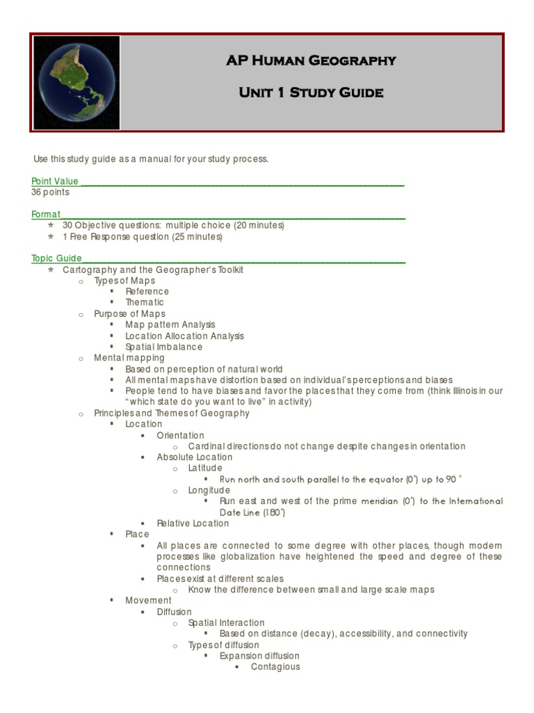 AP Human Geography Unit 1 Study Guide: Use This Study Guide As A Manual ...