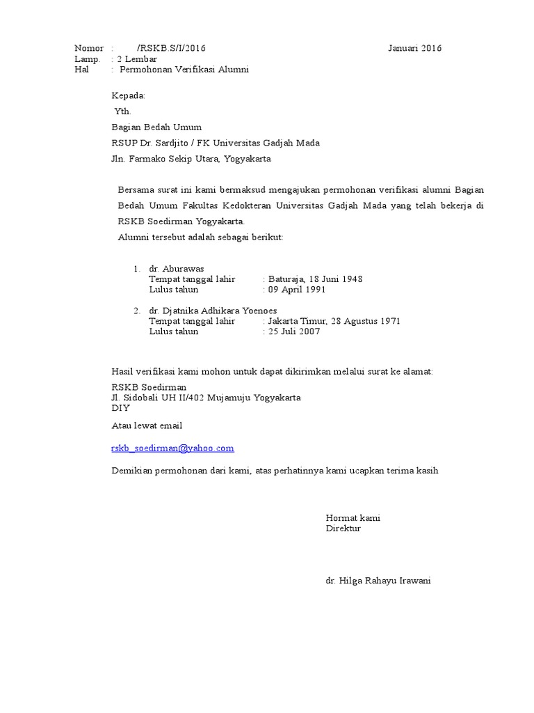 Contoh Surat Verifikasi Str