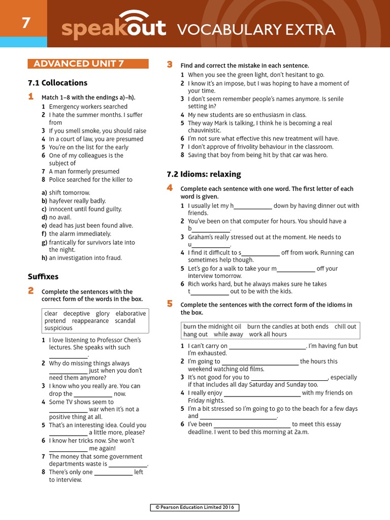 Speakout Vocabulary Extra Advanced Unit 07 | PDF | Crossword | Phrase