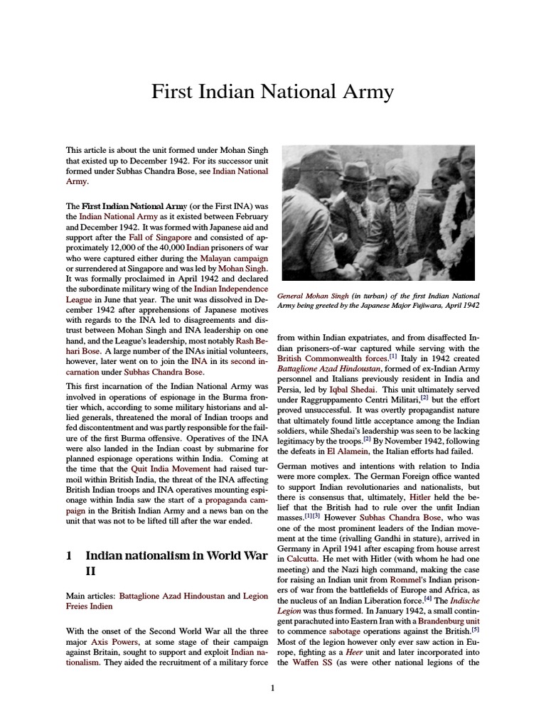 Formation of the First Indian National Army | PDF | Indian Independence ...