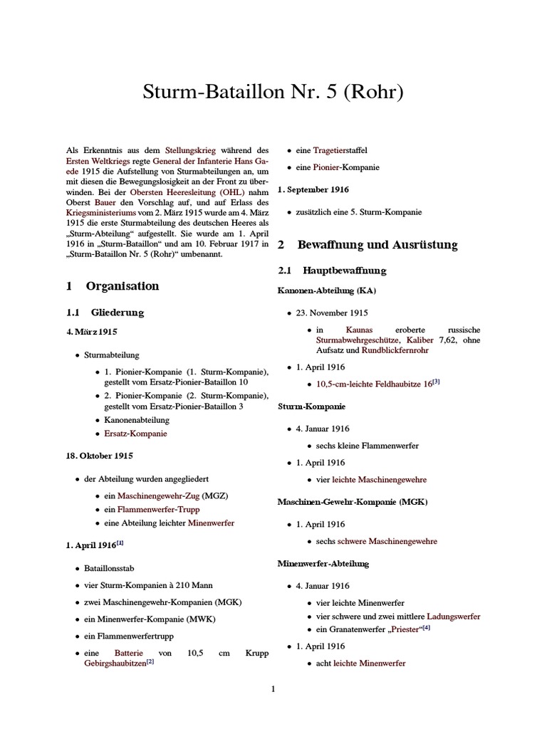 Sturm Bataillon Nr 5 Rohr