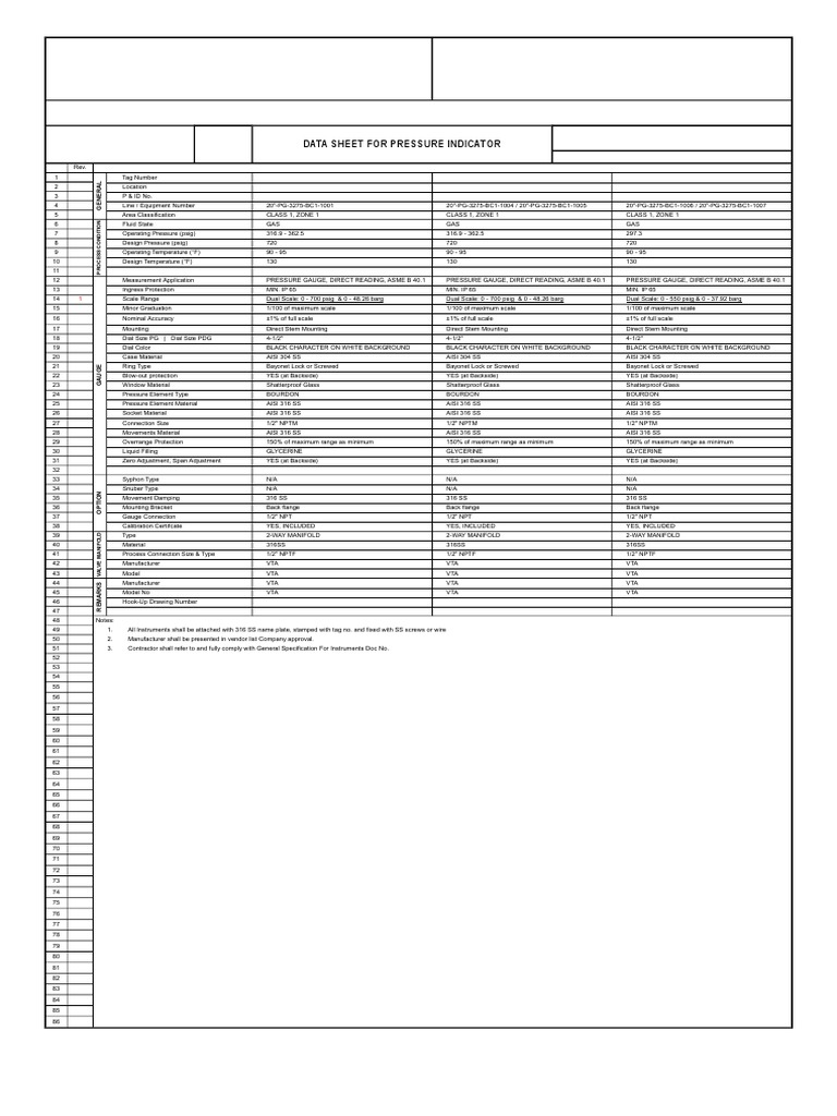 Pressure Gauge Data Sheet Pressure Measurement Pressure