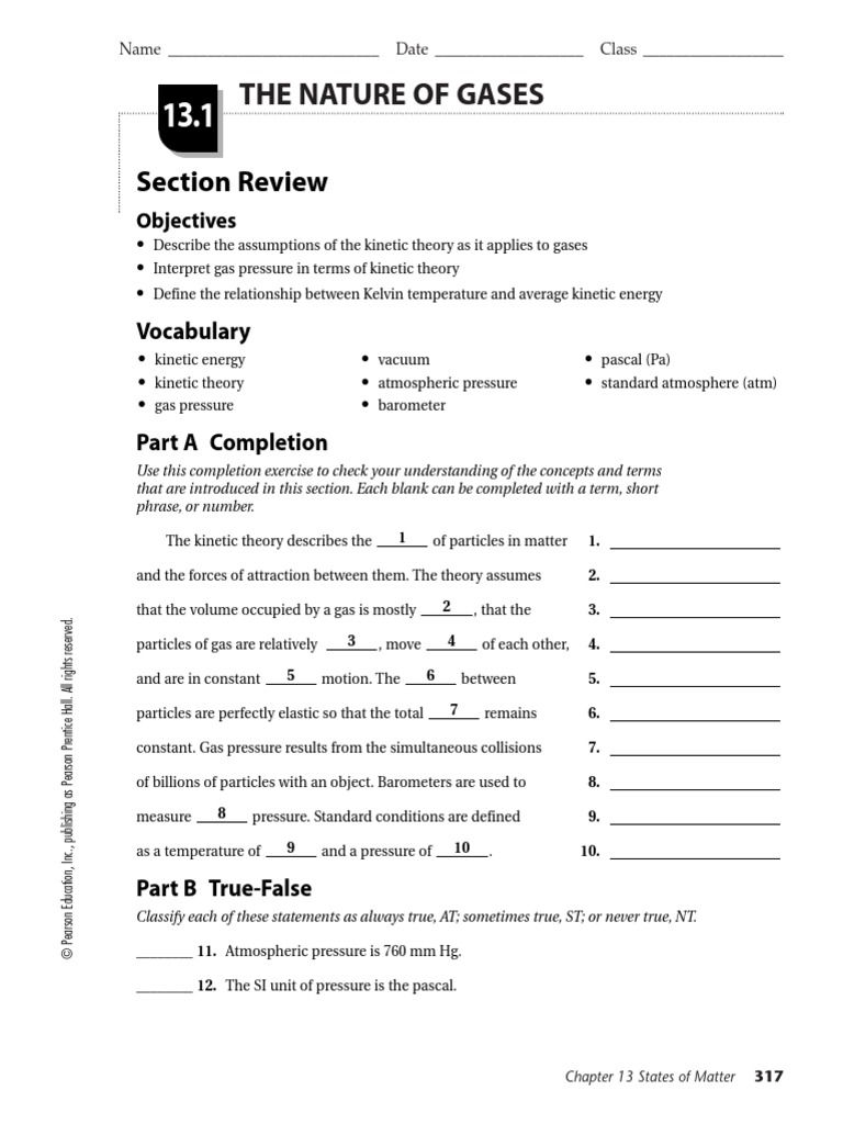 worksheet The Nature Of Matter Worksheet Answers chapter 13 student worksheets evaporation gases