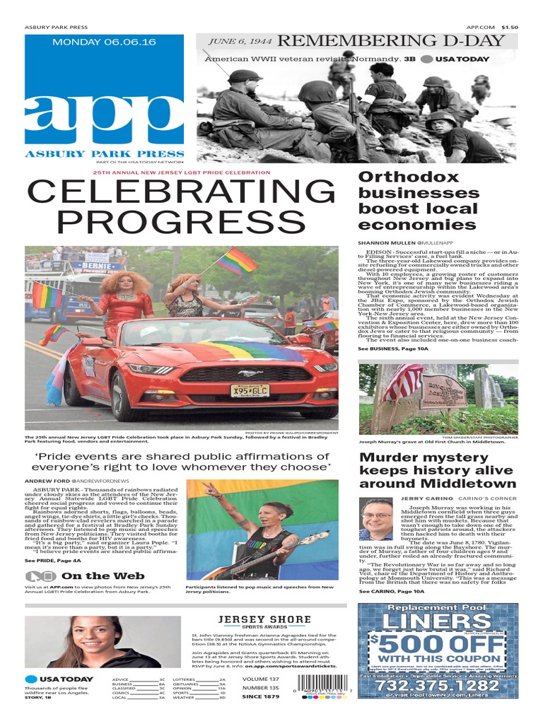 Asbury Park Press Front Page Monday, June 6 2016 PDF Religion And