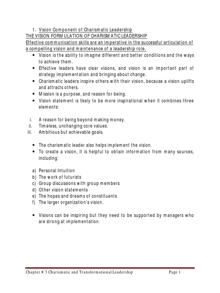 Chapter # 3 Charismatic and Transformational Leadership | PDF