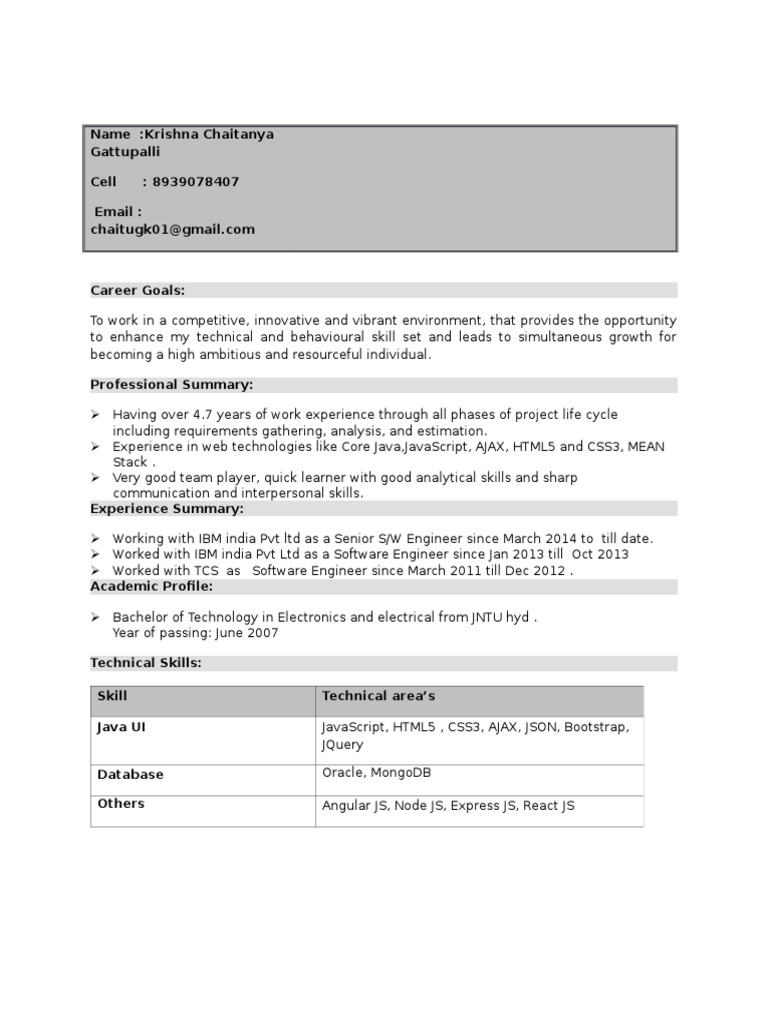 Software Engineer's Career Profile | PDF | Ajax (Programming) | Java Script