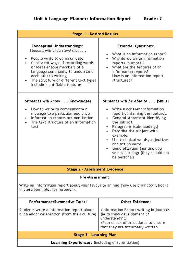 Grade 2 Information Report Guide | PDF