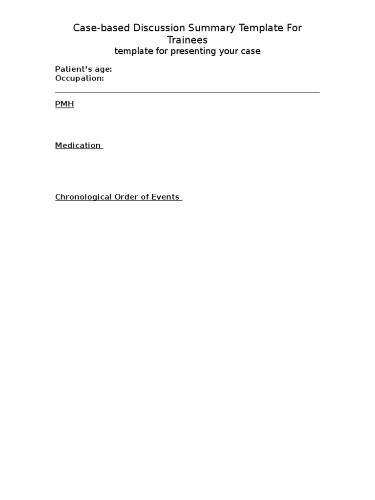 Case-Based Discussion Template for Trainees | PDF | Health Care | Medicine