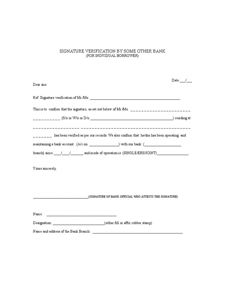 Bank Signature Verification for Borrower | PDF | Finance & Money ...