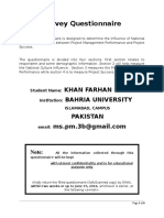 Survey Questionnaire: Khan Farhan Rafat Bahria University Pakistan