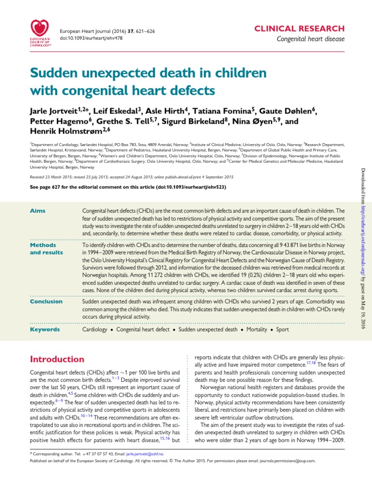 Sudden Unexpected Death in Children With Congenital Heart Defects ...