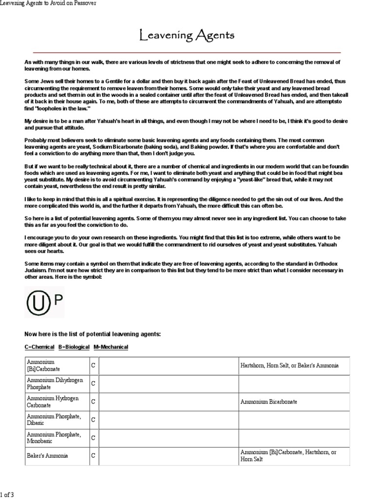 Leavening Agents for Passover Compliance | PDF | Sodium Bicarbonate ...
