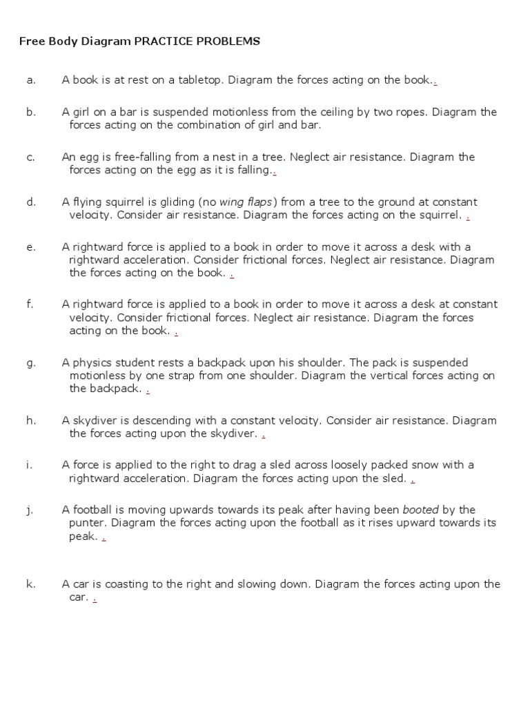 Free Body Diagram Practice Problems Drag Physics Acceleration