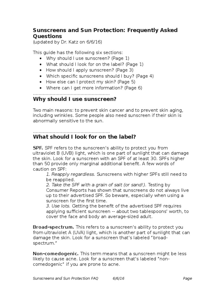 Sunscreen Use and Recommendations FAQ | PDF | Sunscreen | Skin
