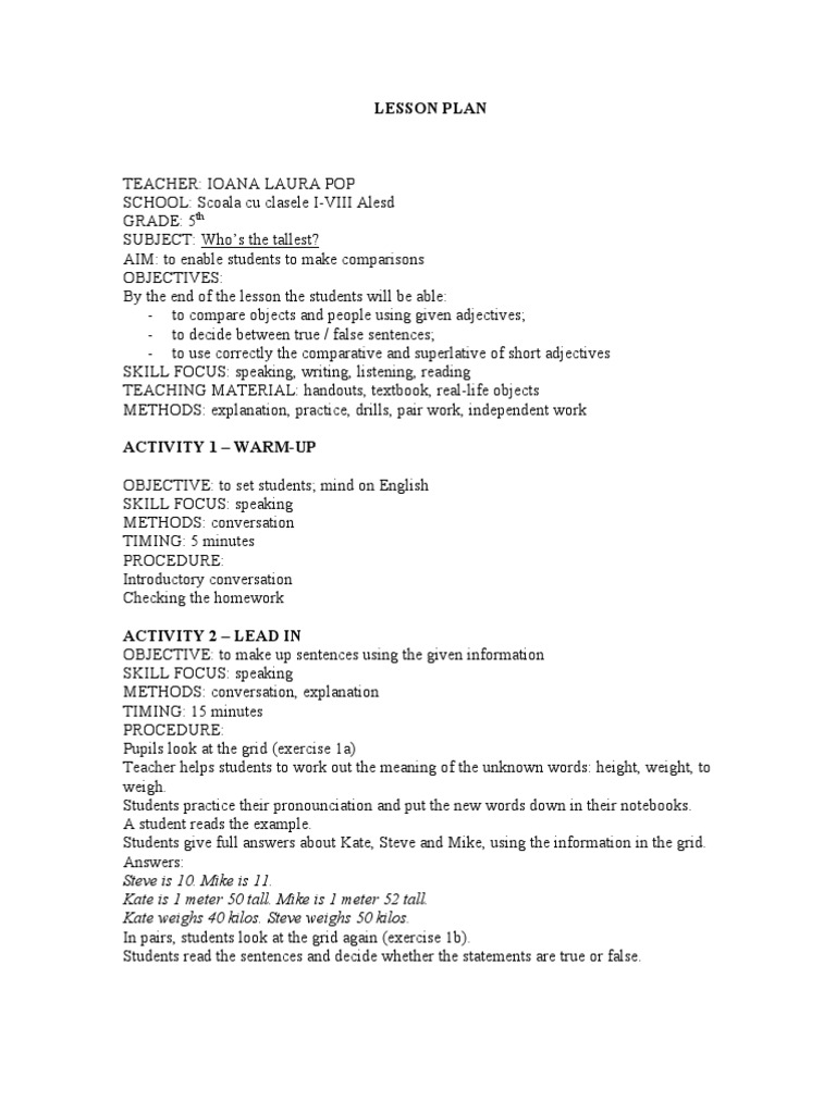 Comarisons | PDF | Lesson Plan | Linguistics