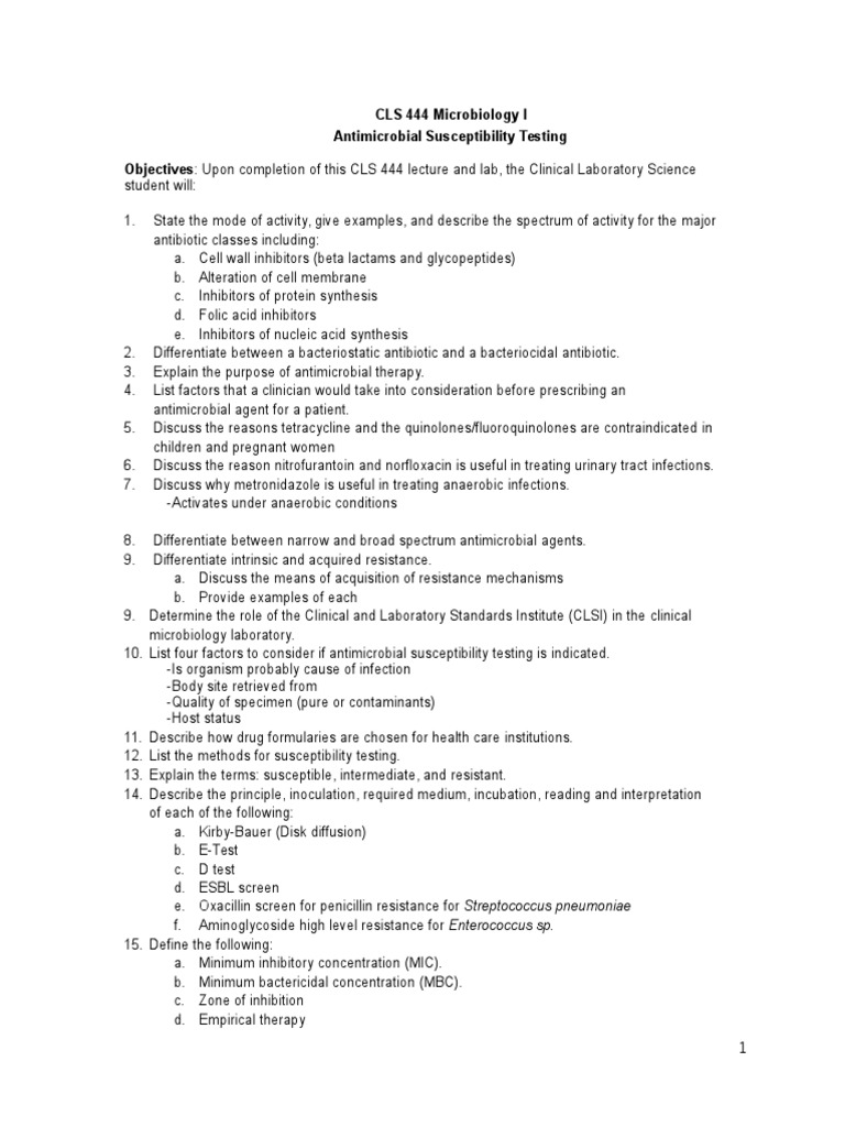 Antimicrobial Testing Objectives 2016 | PDF | Beta Lactamase | Antibiotics