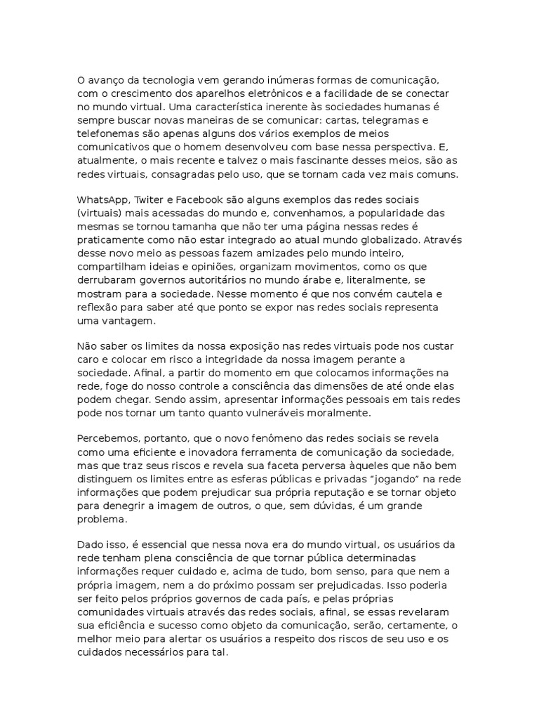 Redação Redes Sociais | PDF | Rede social | Sociedade