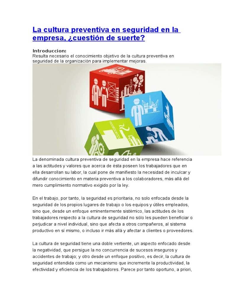La Cultura Preventiva en Seguridad en La Empresa | PDF | Saber como ...