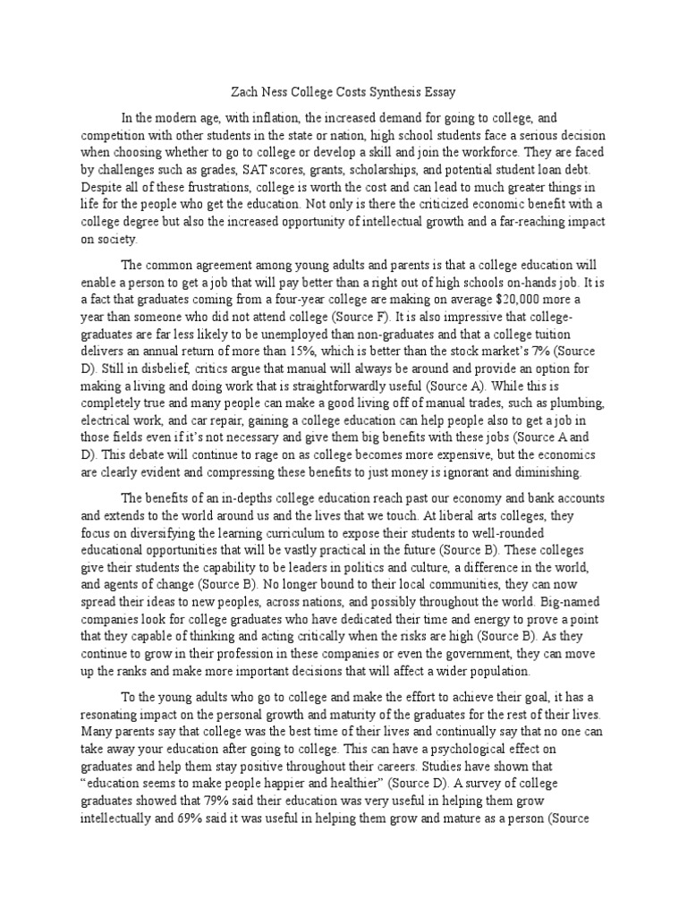 Argumentative Essay On College Education — Is College Worth It Example Essay