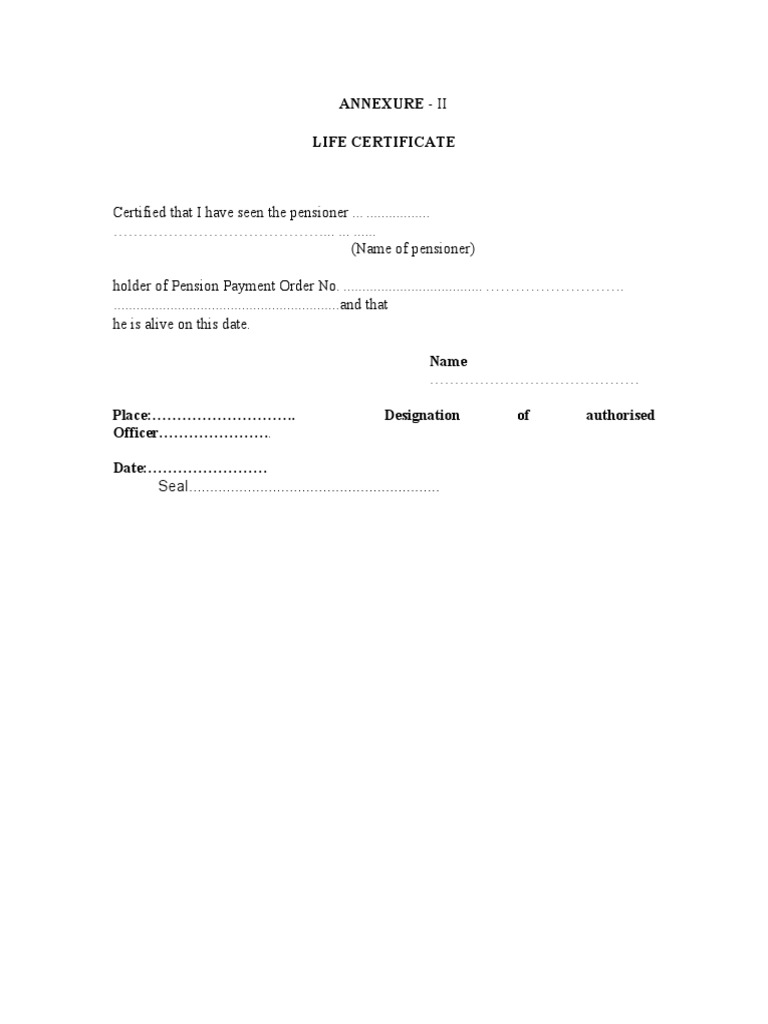 Life Certificate Form for Pensioners | PDF